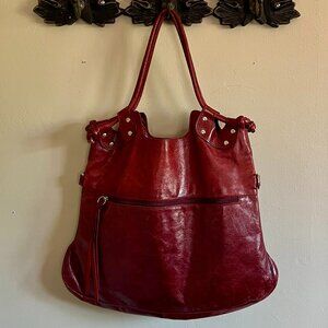Distressed Red Leather Large Oversized Tote Bag